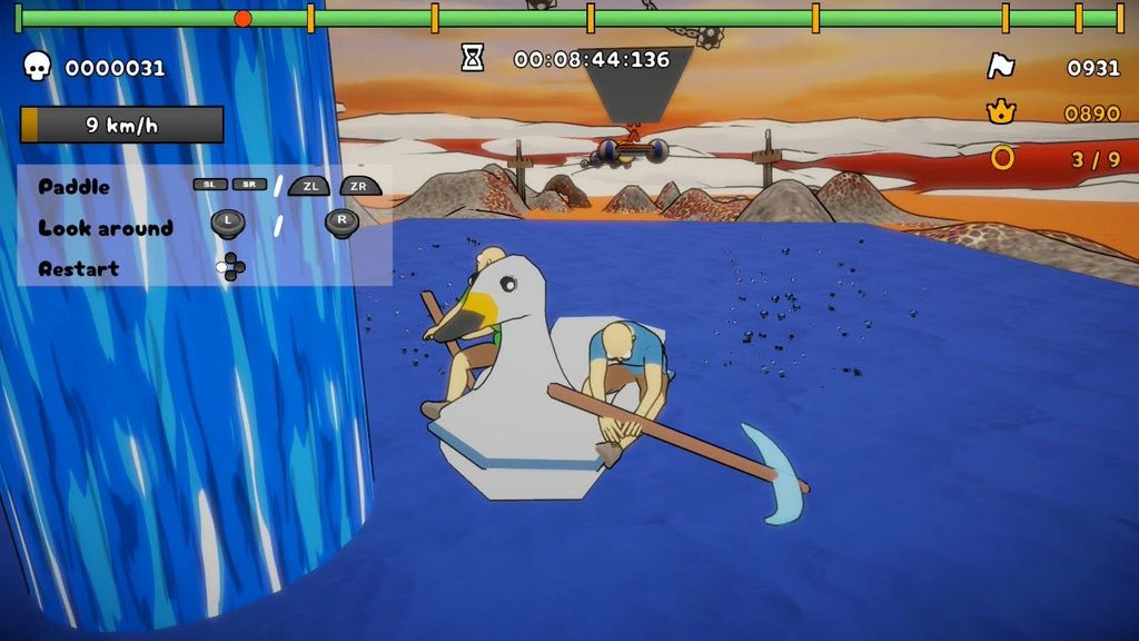 Screen z gry "Paddle Paddle Paddle!" przedstawiający rozgrywkę oraz różnorodność łódek